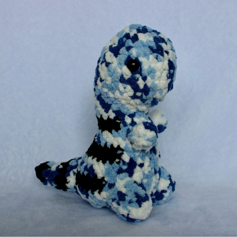 Handmade Multi-Blue and Black Crochet Large Dinosaur
